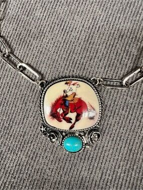 Bucking horse cabachon necklace silver tone western